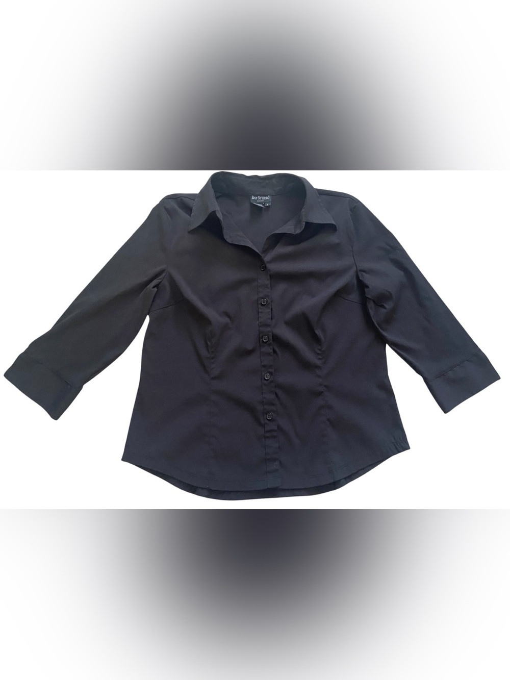 Bay Studio Career Black Blouse 3/4 Sleeve Stretch Button up Shirt women's Size L